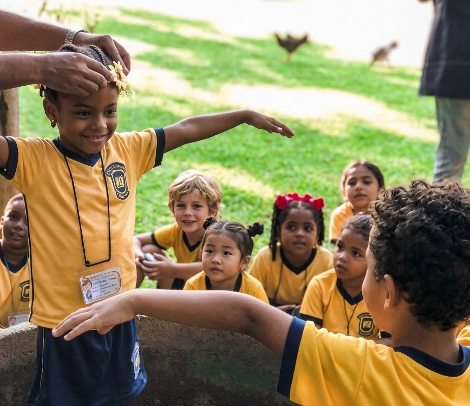 aluna do ensino fundamental I em aula externa na Fazendinha do Rio excursão da YVY Expedições Pedagógica, no pila EducaSerra