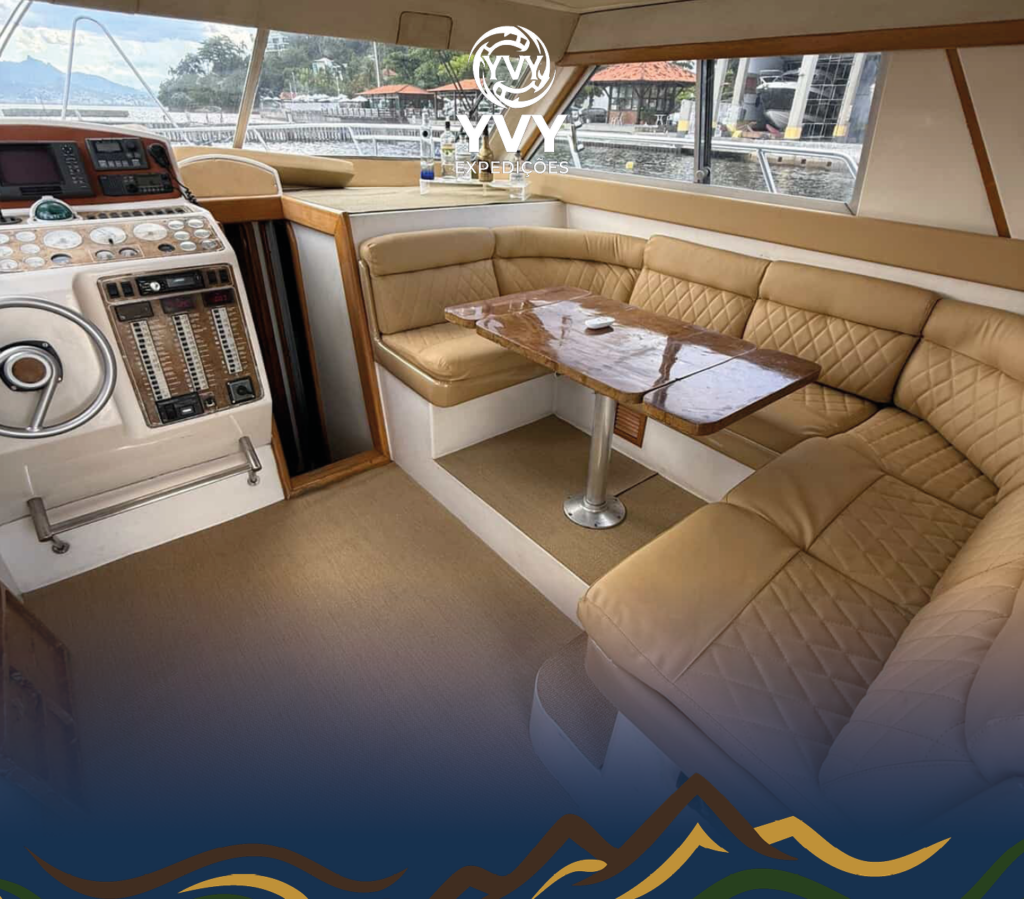 Grupo de amigos em um passeio de lancha pela YVY Expedições na Urca.